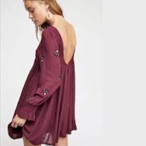 Free People Embroidered Mojave Bohemian Mini Dress in Plum - Picture 2 of 10